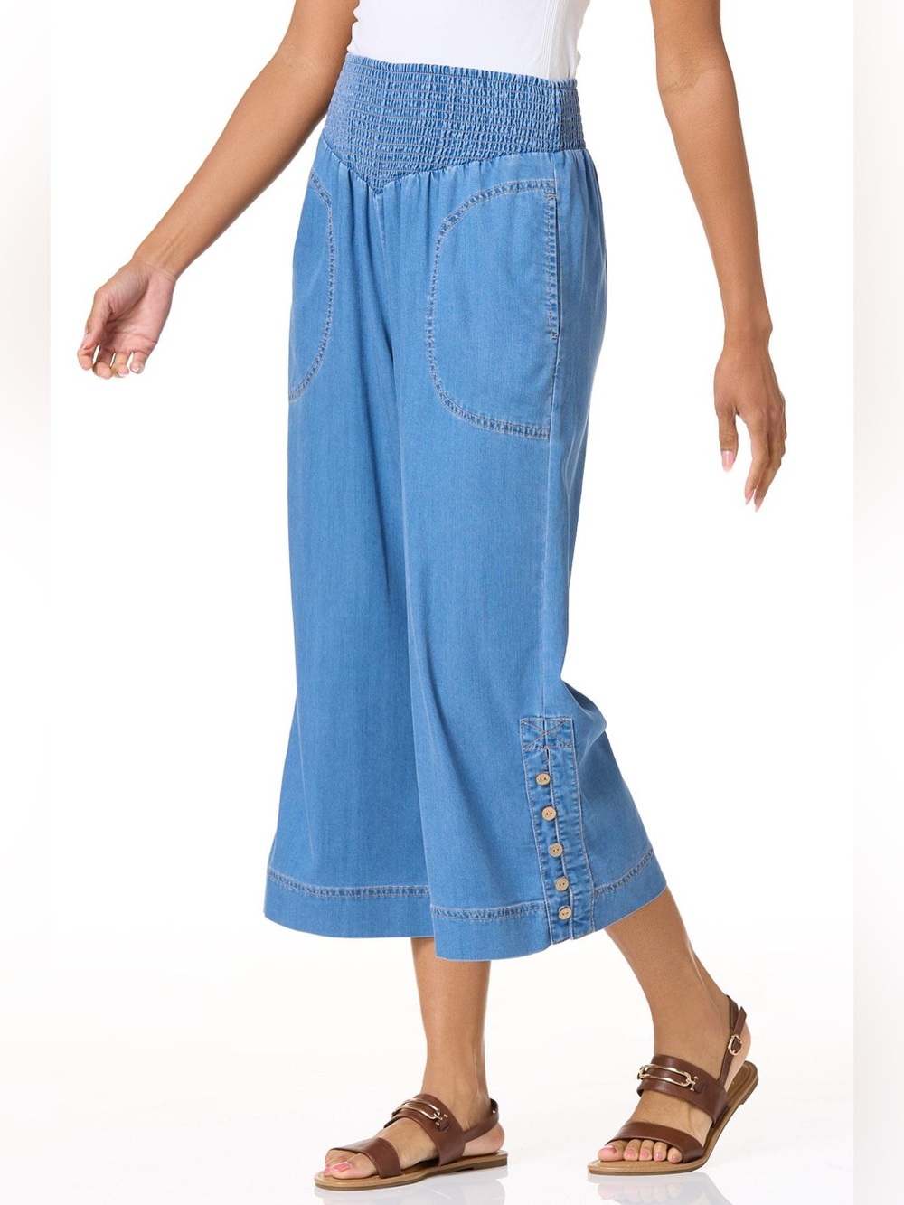 Cato CROPPED EMBELLISHED CHAMBRAY PANTS